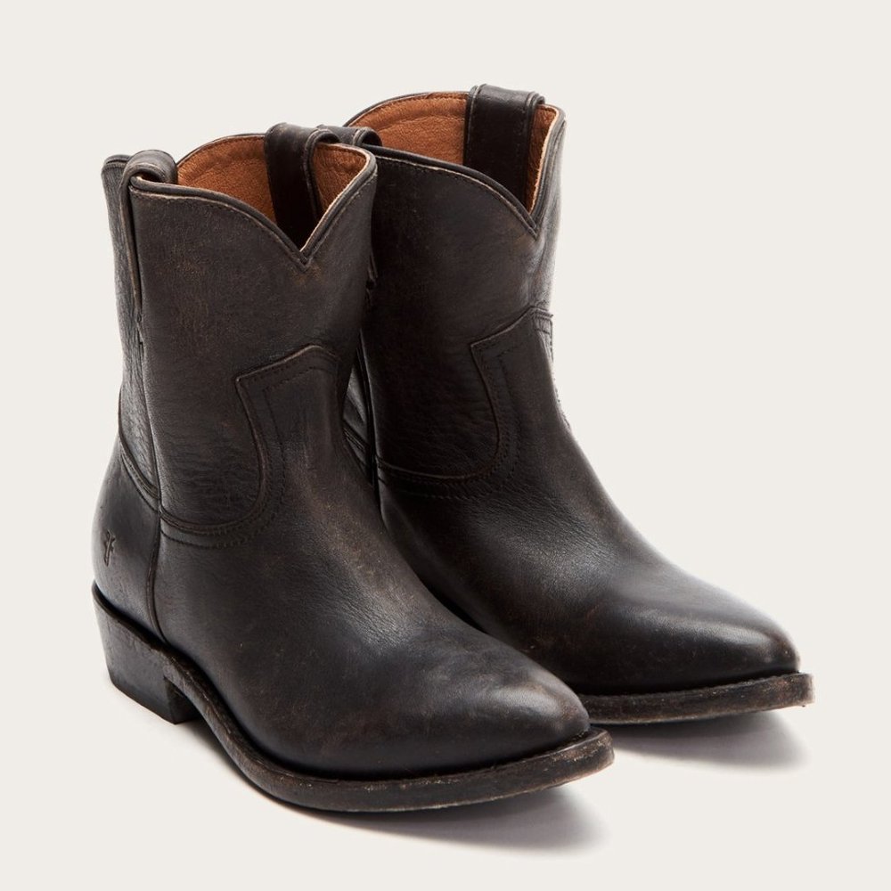 Frye Billy Short Black Leather Southern/Western Pull On Cowboy Cute Ankle Boots - Picture 2 of 16